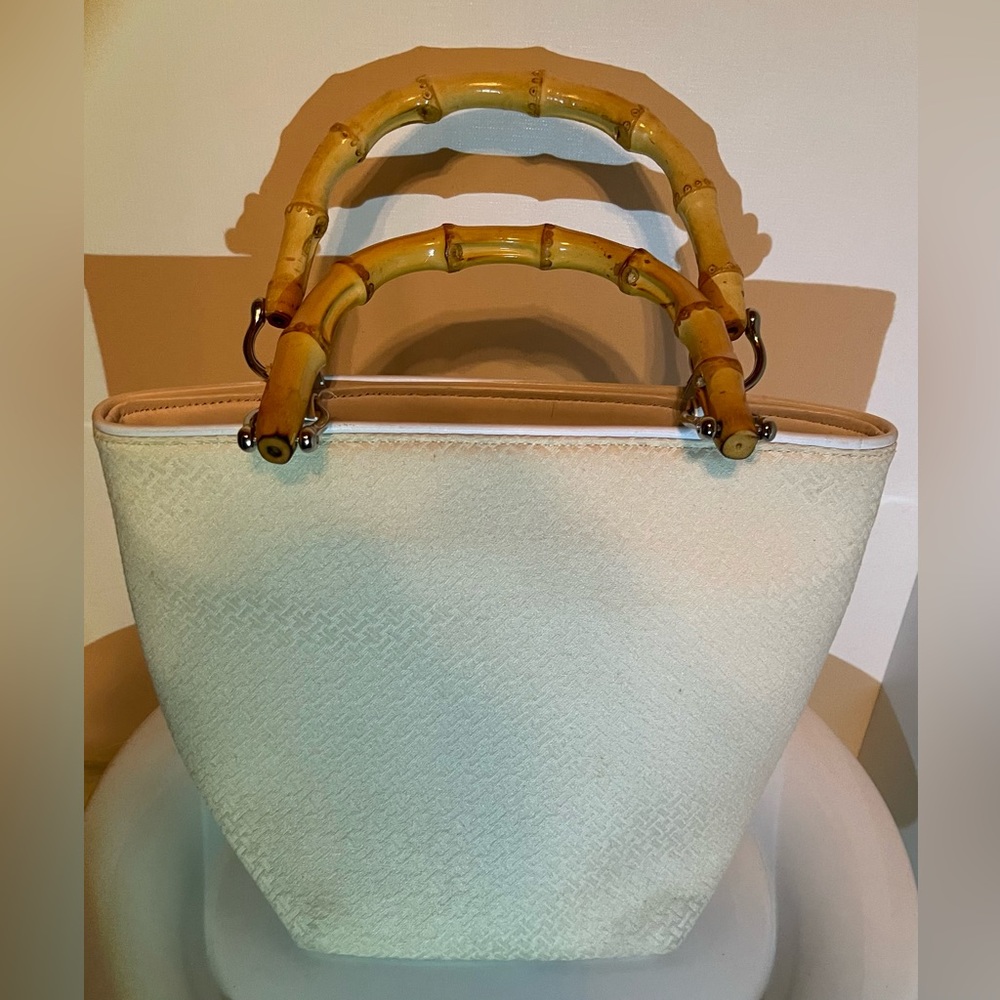 Talbots cream fabric handbag with bamboo handles
